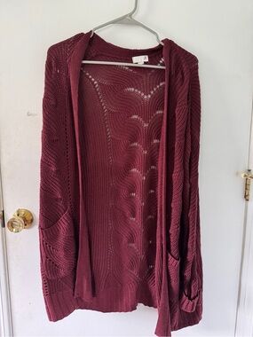 SO Open-Front Burgundy Crochet Cardigan